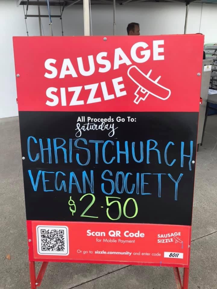Vegan sausage sizzle sign outside Bunnings